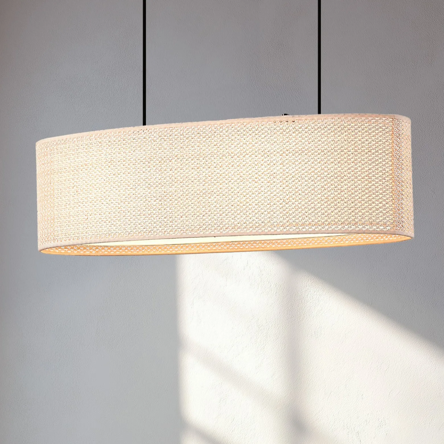 Lindby Soula-riippuvalaisin, 78 cm, beige, muovi, E27