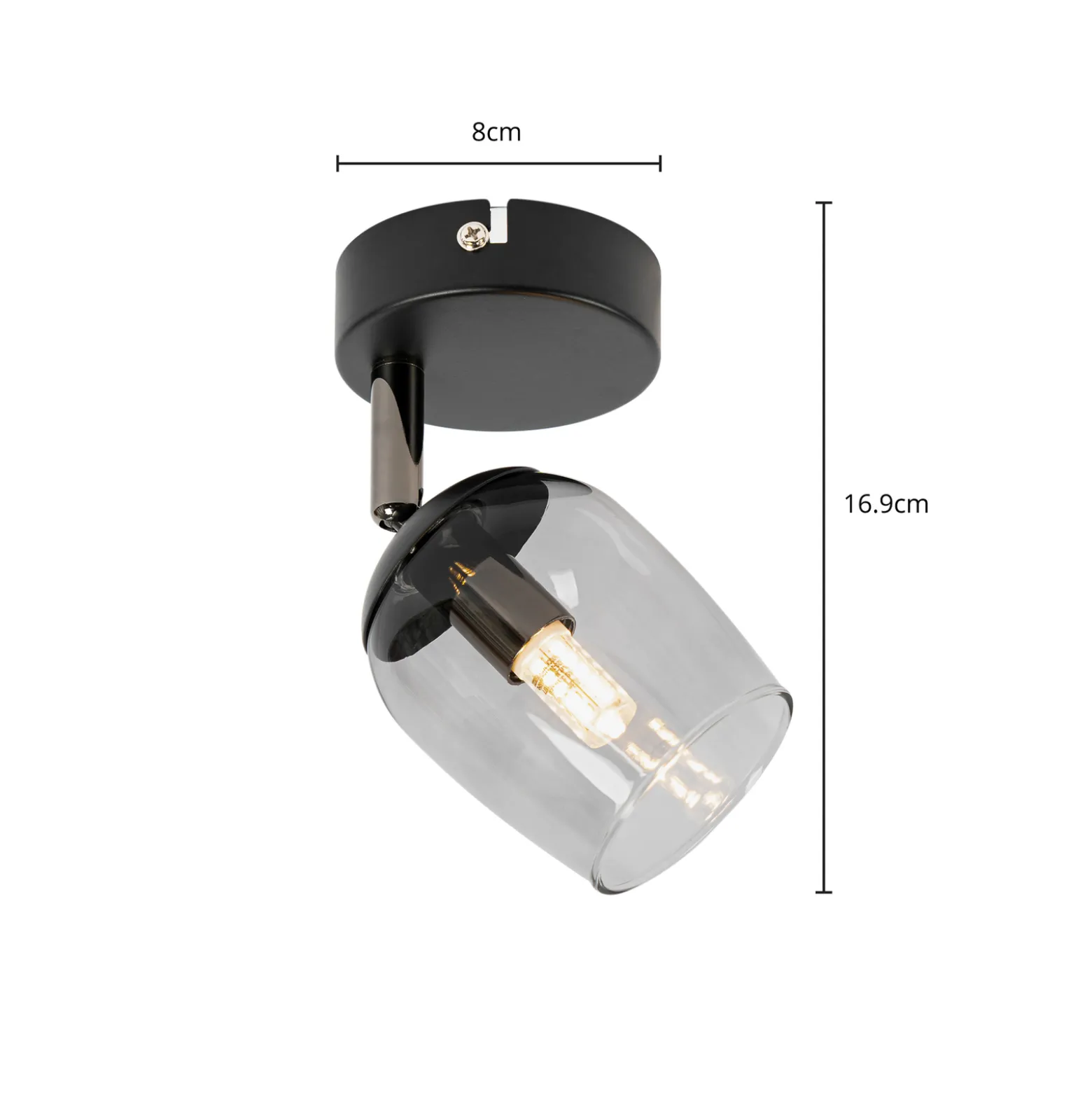 Lindby Spot Katjana, 1-valaisin, 16,9 cm korkea, savulasi, savustettu lasi