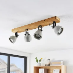 Lindby Spot Mitis, 70 cm, 4-valo, harmaa, puu, betoni, GU10