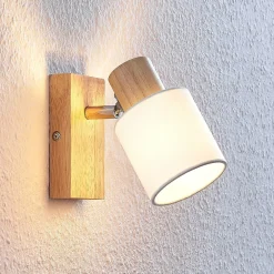 Lindby Spot Wanessa, puu, valkoinen, E14, 14 cm, säädettävä
