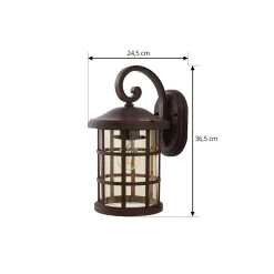 Lindby ulkoseinälamppu Ankea, ruoste/amber, 37 cm, IP23, E27