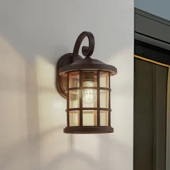 Lindby ulkoseinälamppu Ankea, ruoste/amber, 37 cm, IP23, E27