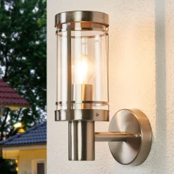 Lindby ulkoseinälamppu Djori, alumiinivärinen, ruostumaton teräs, E27