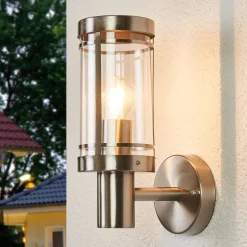 Lindby ulkoseinälamppu Djori, alumiinivärinen, ruostumaton teräs, E27