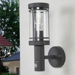 Lindby ulkoseinälamppu Djori, anturi, antrasiitti, ruostumaton teräs