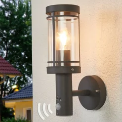 Lindby ulkoseinälamppu Djori, anturi, antrasiitti, ruostumaton teräs
