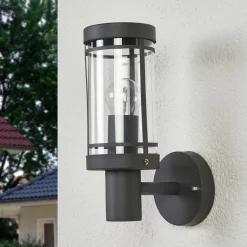 Lindby ulkoseinälamppu Djori, 28 cm, antrasiitti, ruostumaton teräs, E27