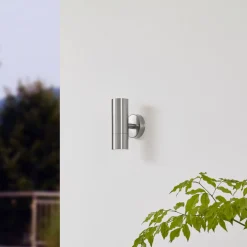 Lindby ulkoseinälamppu Hakan, ylös/alas, ruostumaton teräs, IP44, GU10