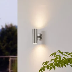 Lindby ulkoseinälamppu Hakan, ylös/alas, ruostumaton teräs, IP44, GU10