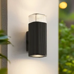 Lindby ulkoseinälamppu Halvar, musta, 20 cm, 2 x GU10, IP65