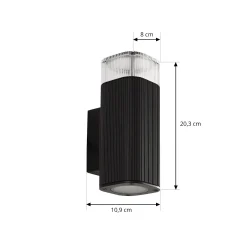Lindby ulkoseinälamppu Halvar, musta, 20 cm, 2 x GU10, IP65