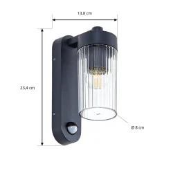 Lindby ulkoseinälamppu Kaliro, antrasiitti, 24 cm, IP54, anturi