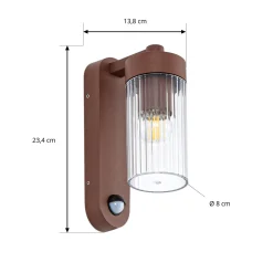 Lindby ulkoseinälamppu Kaliro, ruoste, 24 cm, IP54, anturi