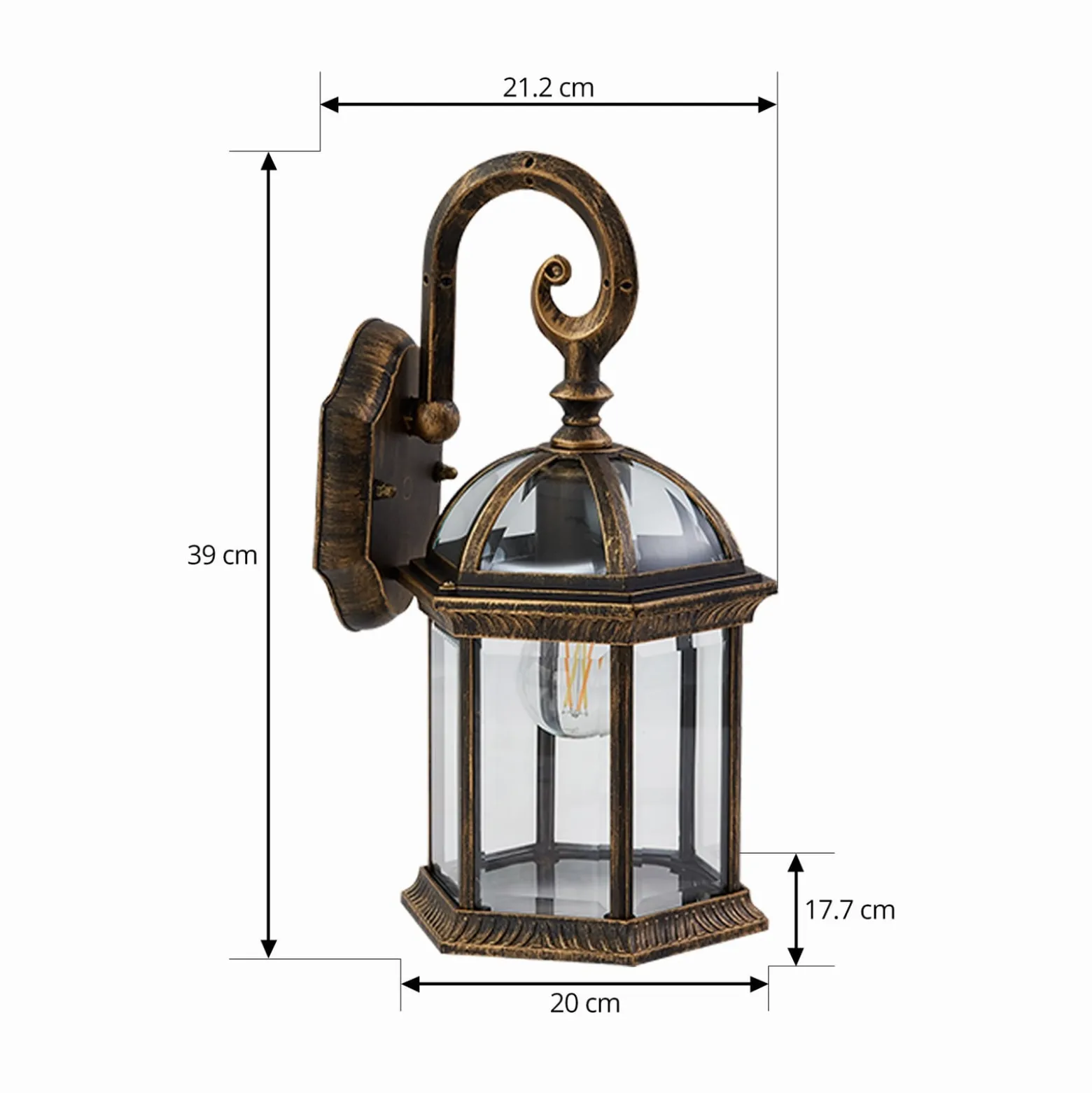 Lindby ulkoseinävalaisin Adelisa, kultainen antiikki, alumiini, korkeus 39 cm