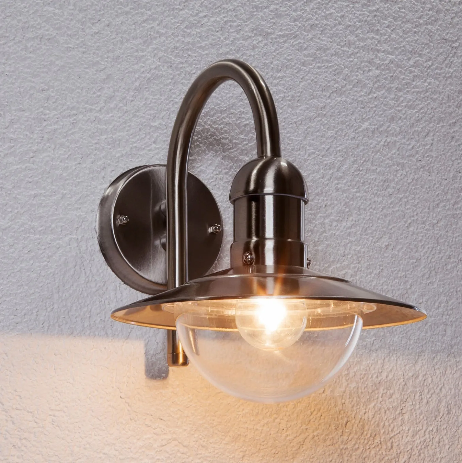 Lindby ulkoseinävalaisin Damion, 30 cm, ruostumaton teräs, E27, IP44