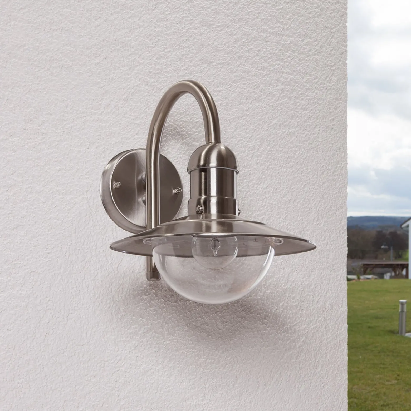 Lindby ulkoseinävalaisin Damion, 30 cm, ruostumaton teräs, E27, IP44