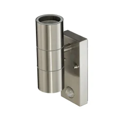 Lindby ulkoseinävalaisin Eyrin, korkeus 22 cm, ruostumaton teräs, anturi