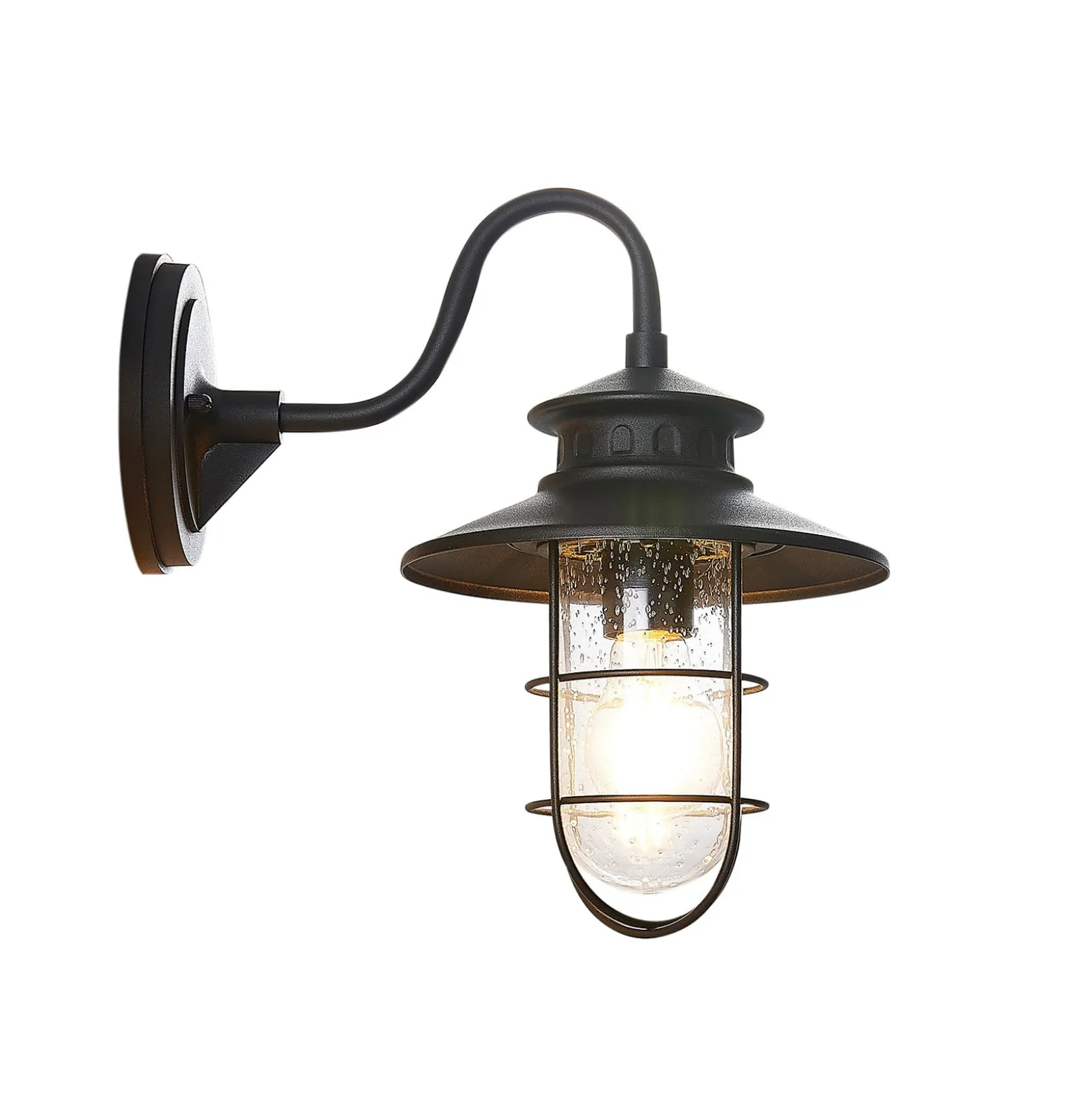Lindby ulkoseinävalaisin Kyan, korkeus 32 cm, musta, IP44, E27