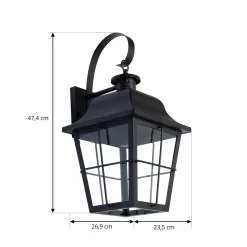 Lindby ulkoseinävalaisin Mertollio, korkeus 47 cm, musta, lasia