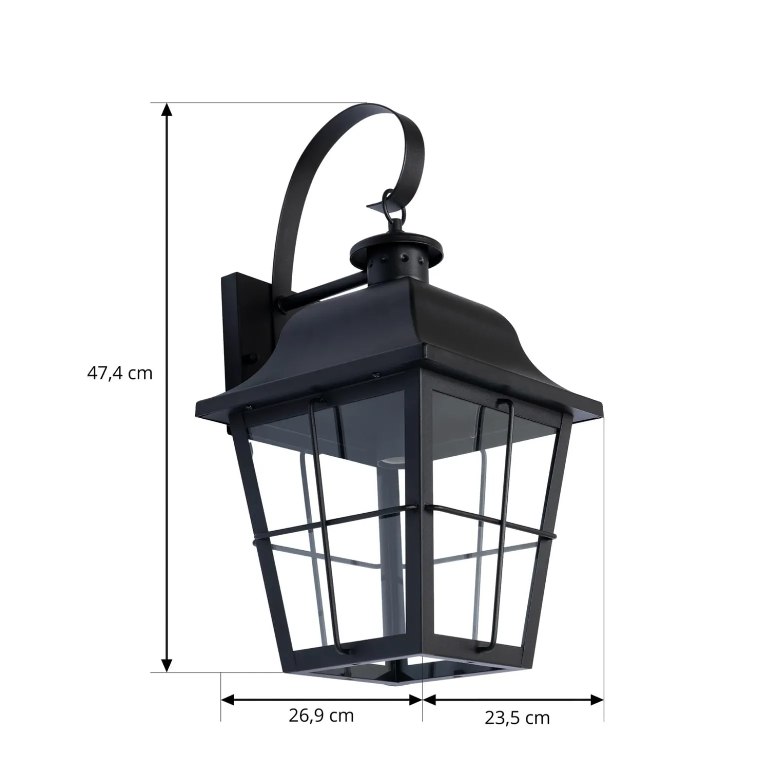 Lindby ulkoseinävalaisin Mertollio, korkeus 47 cm, musta, lasia