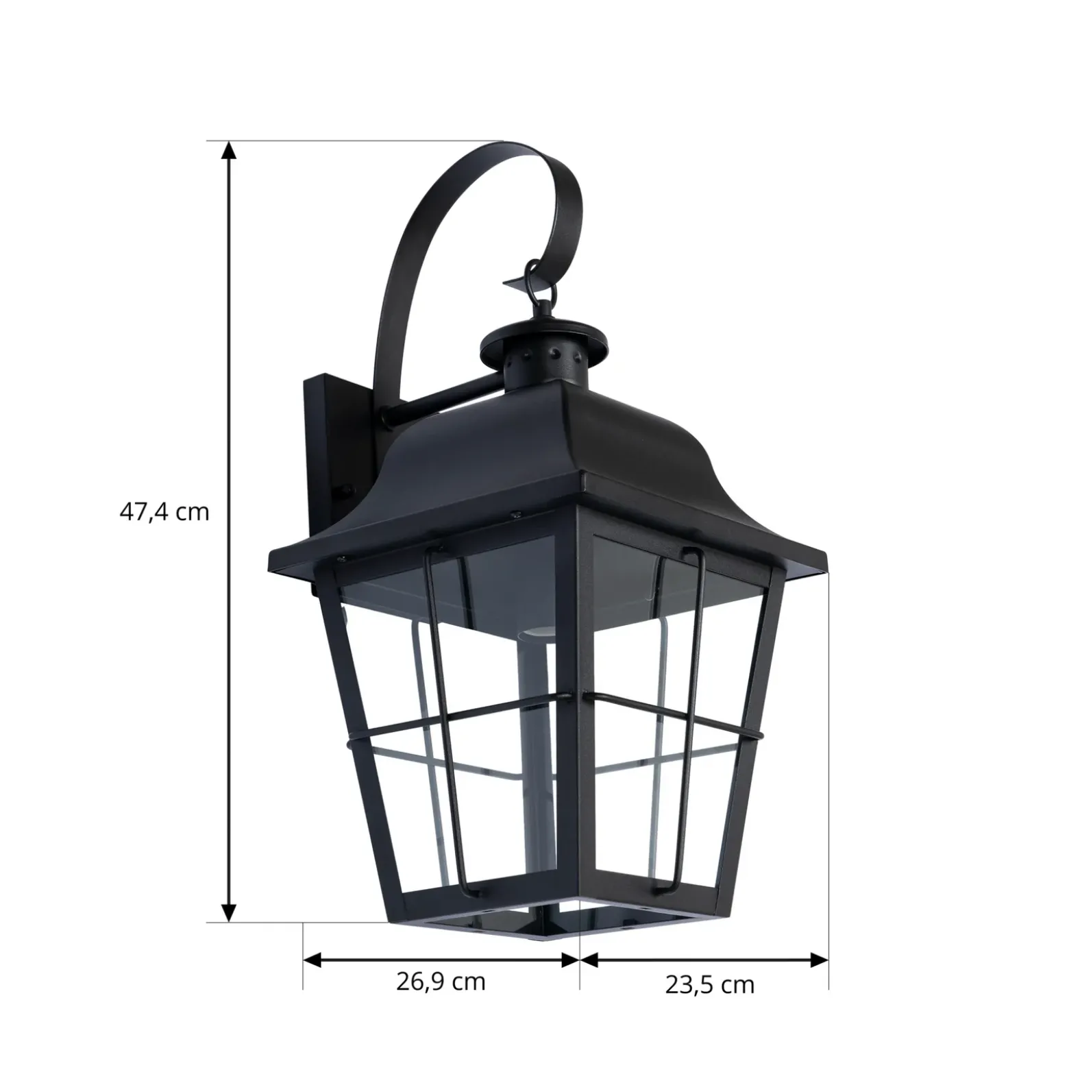 Lindby ulkoseinävalaisin Mertollio, korkeus 47 cm, musta, lasia