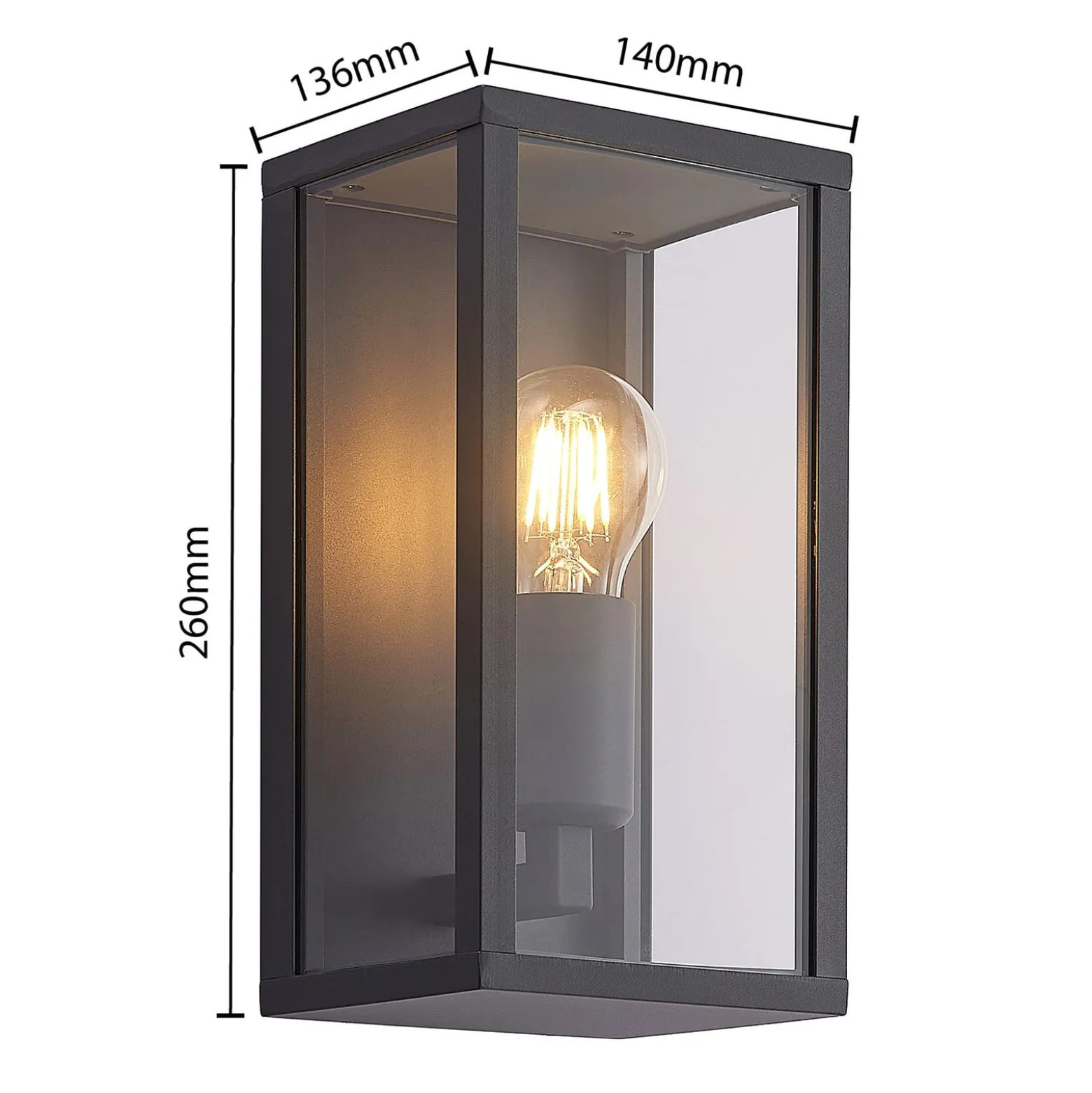 Lindby ulkoseinävalaisin Peldar, antrasiitti/kirkas, 26 cm, metalli
