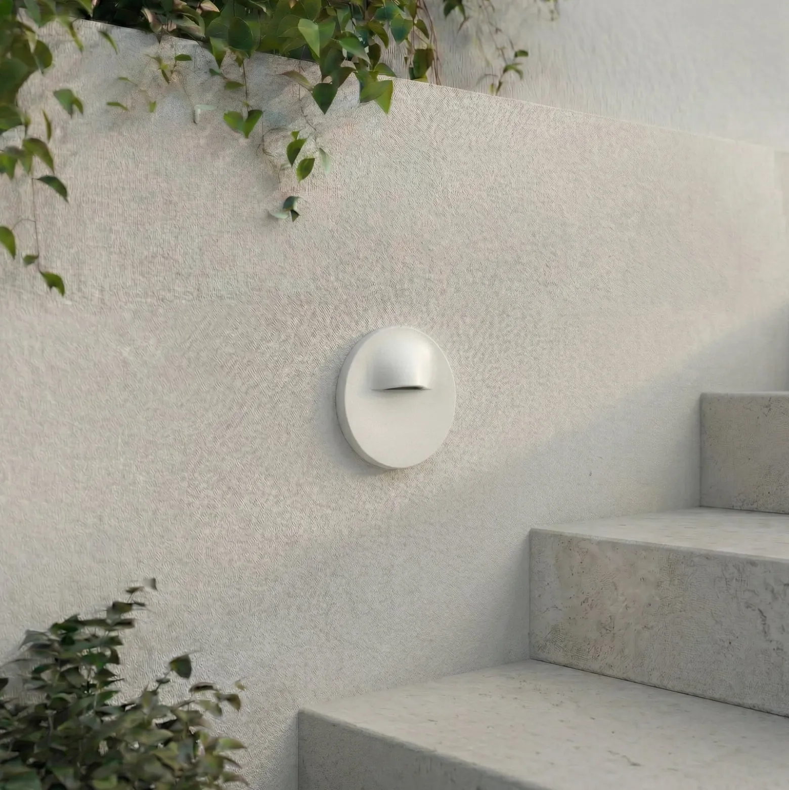 Lindby upotettava LED-seinävalaisin Alune, valkoinen, pyöreä, Ø 8 cm, IP65
