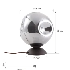 Lindby Valentina pöytävalaisin, E27, savunharmaa, lasi, Ø 25 cm