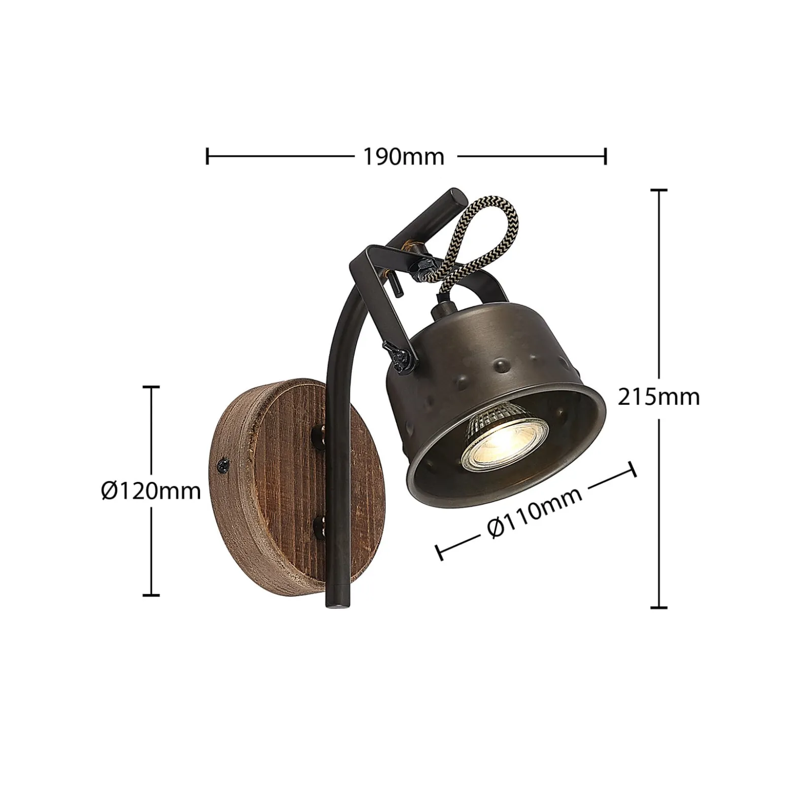 Lindby valonheitin Rubinjo, 22 cm, musta, puu, metalli, GU10