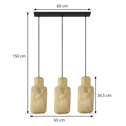 Lindby Venora riipusvalaisin, pitkänomainen, 3-valo, 15 cm, bambu
