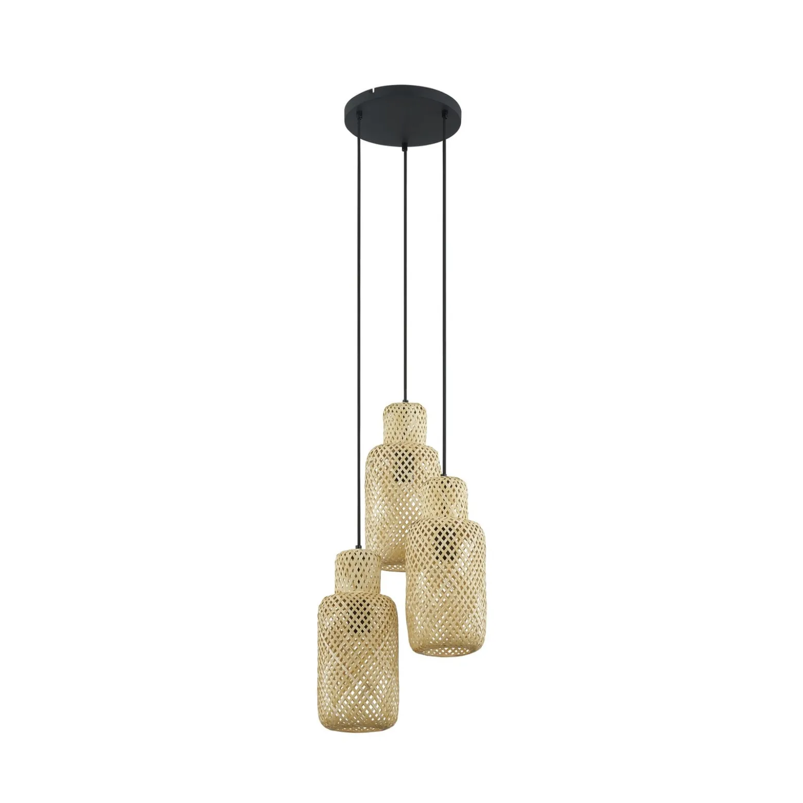Lindby Venora riipusvalaisin, pyöreä, 3-valo, Ø 15 cm, bambu