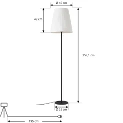 Lindby Virelle lattiavalaisin, musta/valkoinen, tekstiili, korkeus 170 cm
