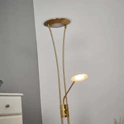 Lindby ylöspäin suunnattu LED-valaisin Eda, korkeus 180 cm, messinki,