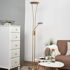 Lindby ylöspäin suunnattu LED-valaisin Eda, korkeus 180 cm, messinki,