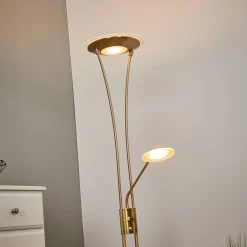 Lindby ylöspäin suunnattu LED-valaisin Eda, korkeus 180 cm, messinki,