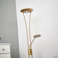 Lindby ylöspäin suunnattu LED-valaisin Eda, korkeus 180 cm, messinki,