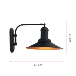 Lorato seinävalaisin, musta, korkeus 25 cm, metalli, E27
