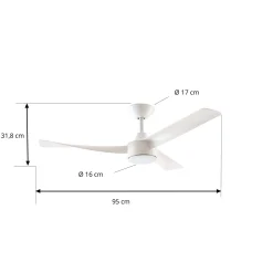 Lucande Airona LED-kattotuuletin, valkoinen, tasavirtakäyttöinen, hiljainen,