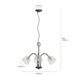 Lucande Anjita -riippuvalo, lasivarjostin, 3-lamp.