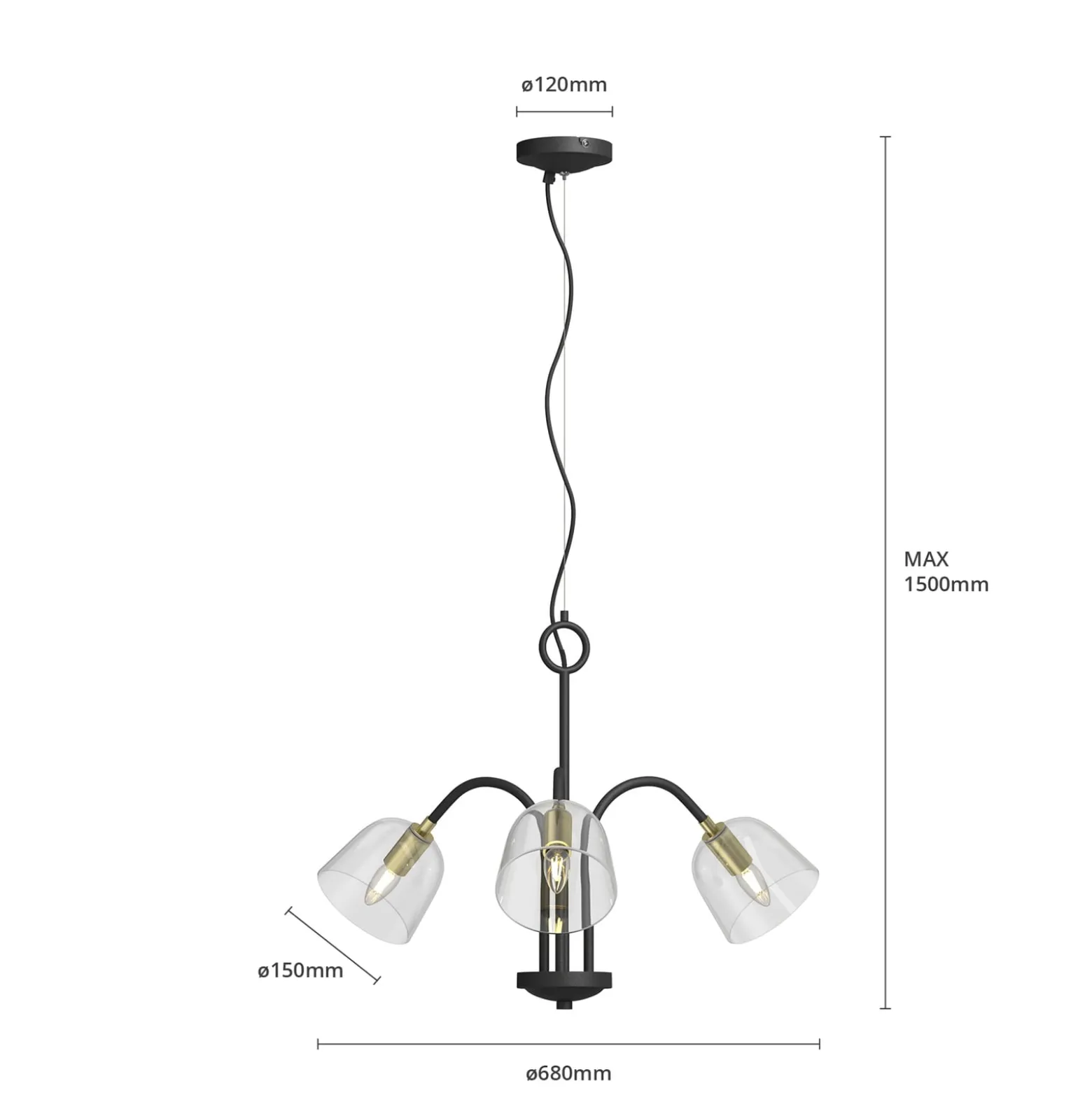 Lucande Anjita -riippuvalo, lasivarjostin, 3-lamp.