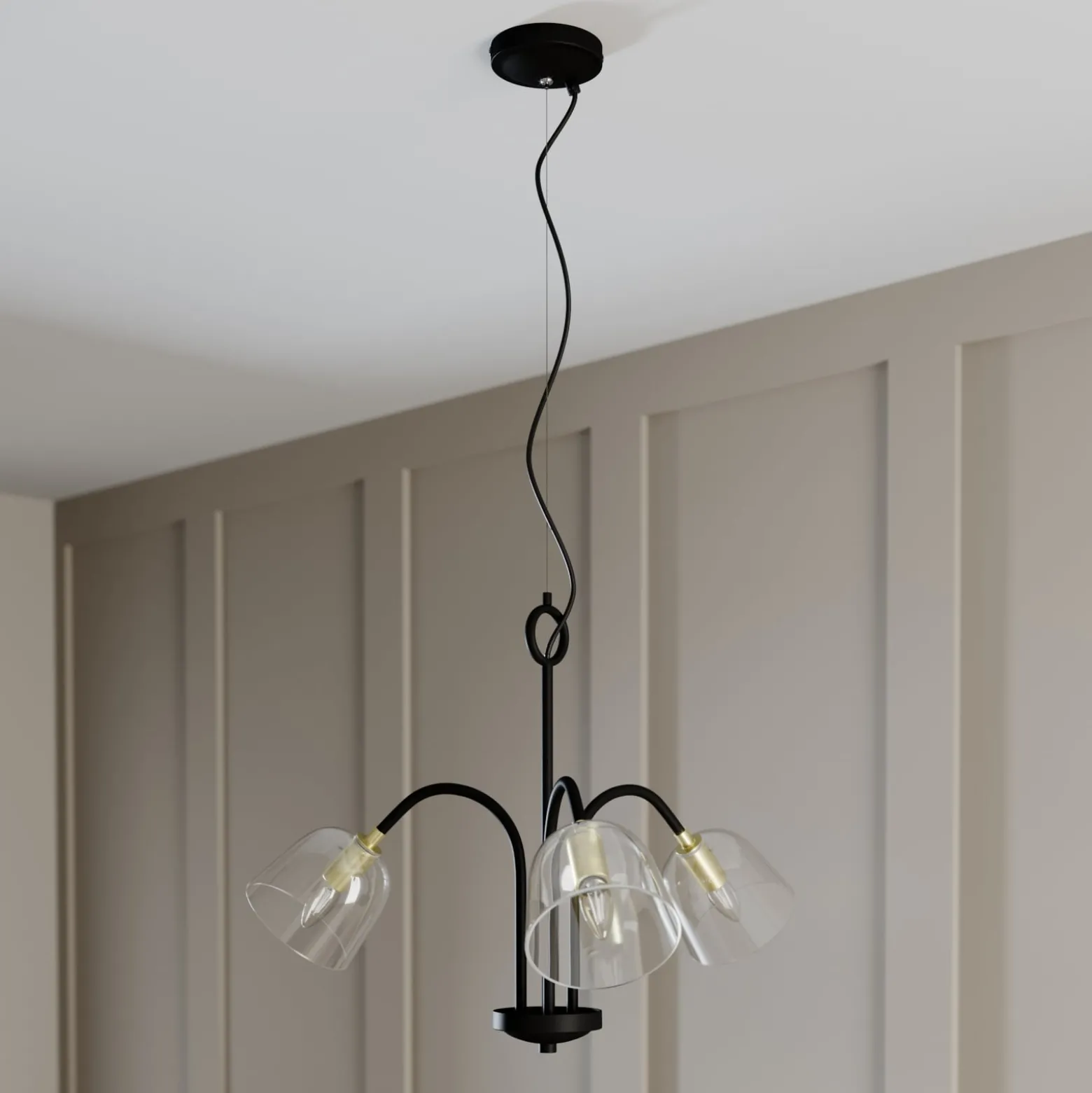 Lucande Anjita -riippuvalo, lasivarjostin, 3-lamp.
