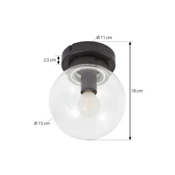 Lucande Badolo kattovalaisin, musta, lasia, Ø 15 cm, IP44