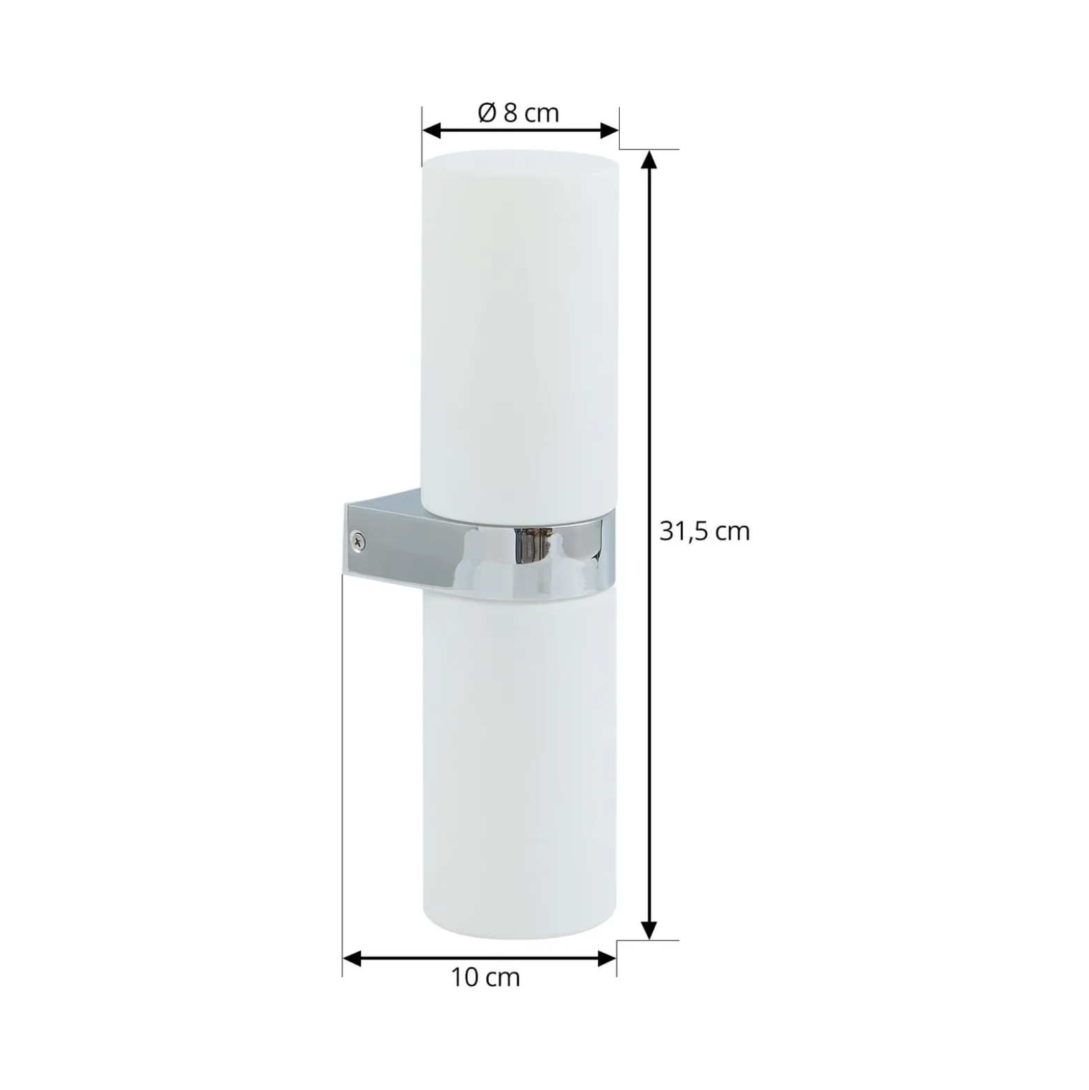 Lucande Basolo kylpyhuoneen seinävalaisin, kromi, korkeus 31.5cm, lasi, IP44