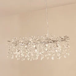 Lucande Bellora-riippuvalaisin, 101 cm, ruostumaton teräs, kristalli