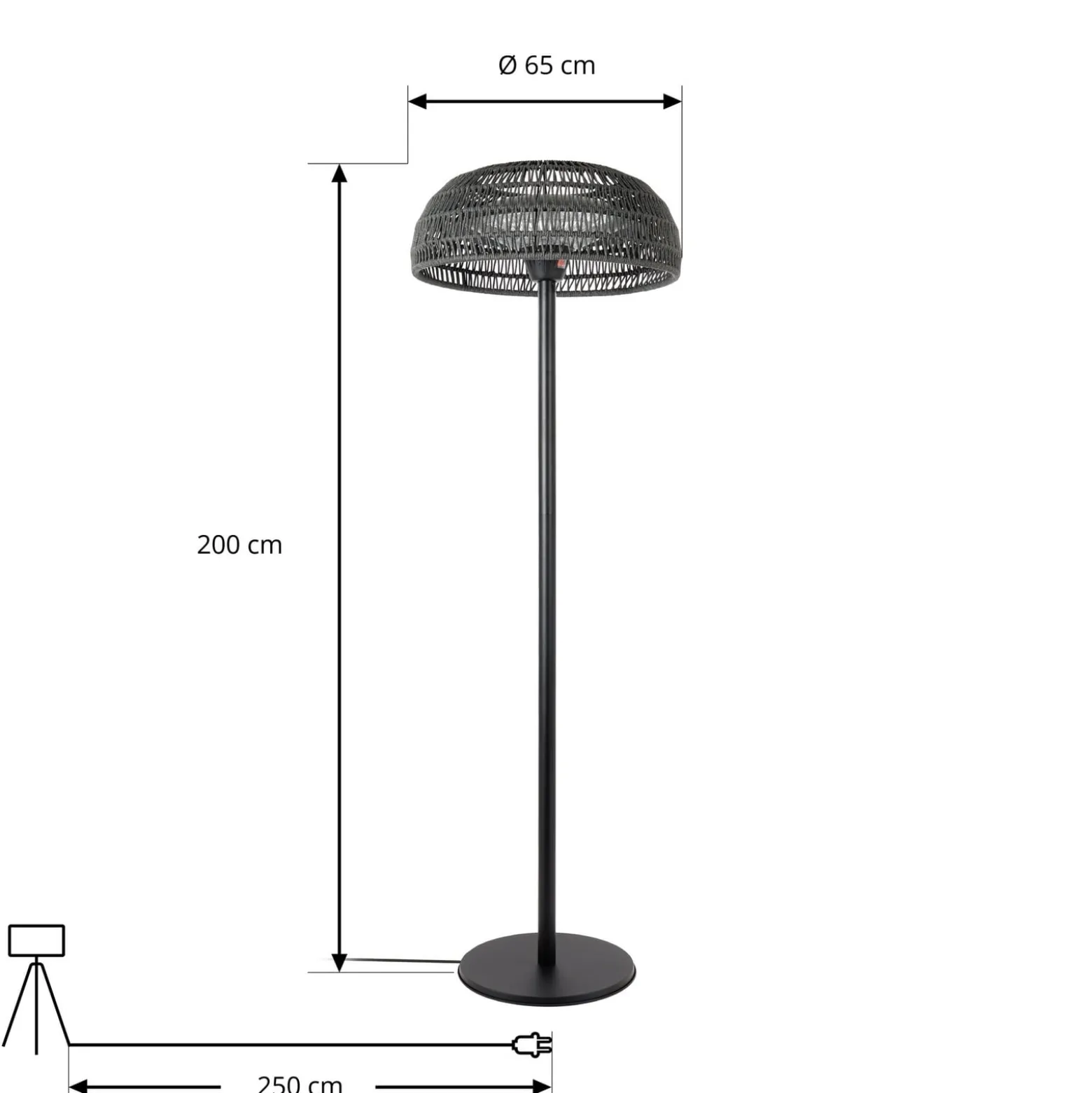 Lucande Calenza -terassilämmitin, musta, 200 cm, 3 tehotasoa
