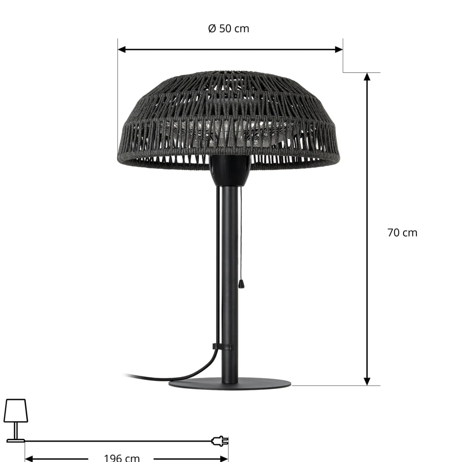 Lucande Calenza -terassilämmitin, musta, 70 cm, 1 500 W