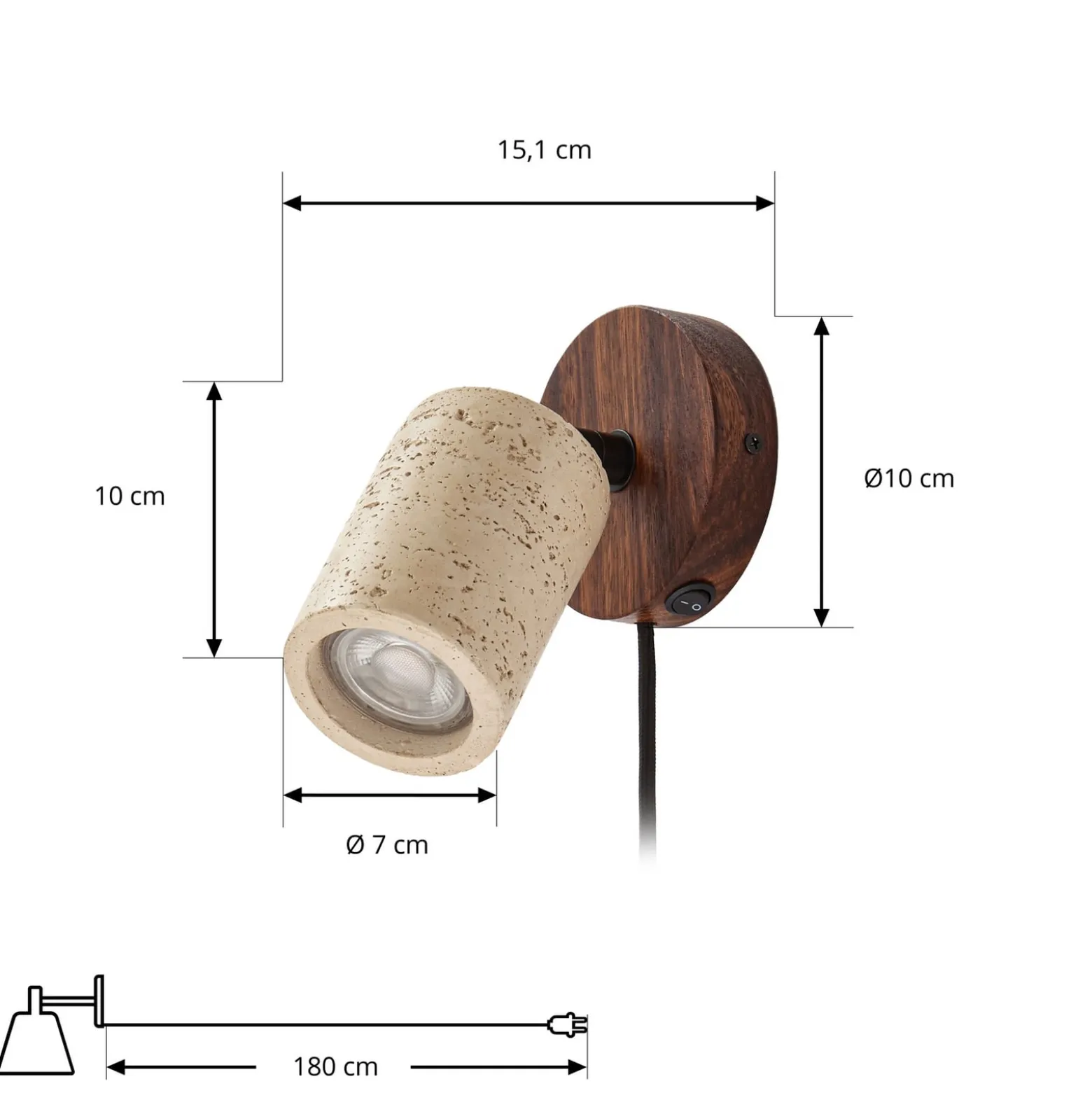 Lucande Carlotta -seinäkohdevalaisin, halkaisija 10 cm, beige, betoni, GU10