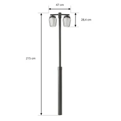 Lucande Chandan -ulkovalaisin, korkeus 215 cm, antrasiitti, 2-lamppuinen