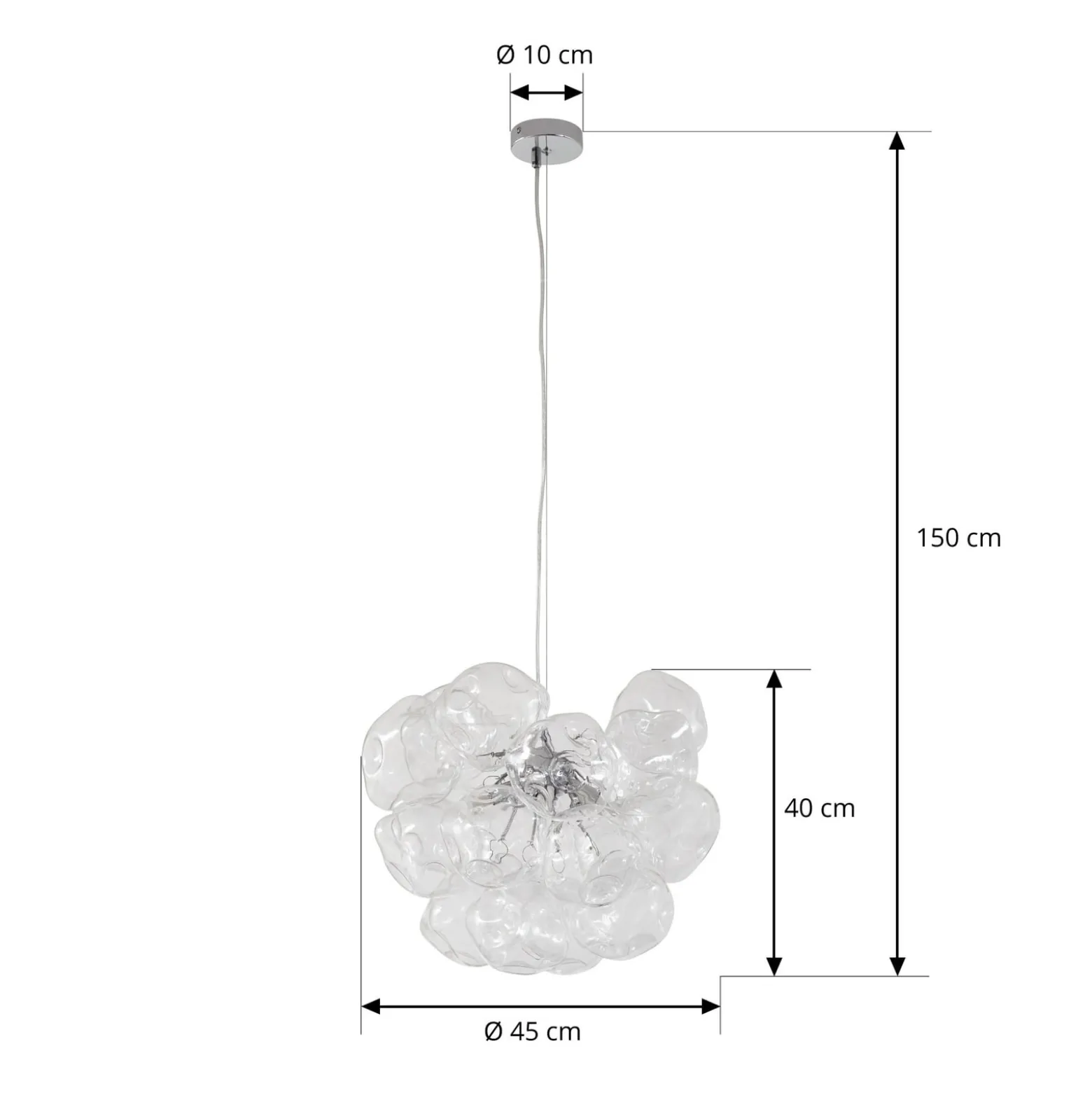 Lucande Diborah-riippuvalaisin, kirkas, Ø 43 cm, lasi, G9
