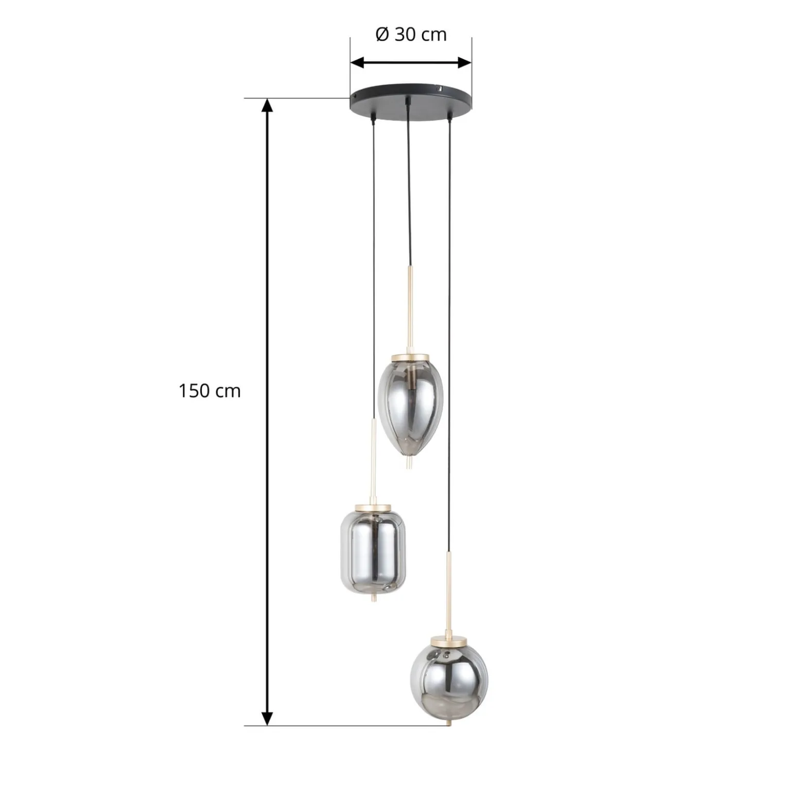 Lucande Elani-riippuvalaisin, 3-lamppuinen, Ø 36 cm, lasi